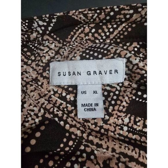 Susan Graver Womens XL Geometric Print Long Sleeve Blouse With Zipper Accents - Picture 7 of 7